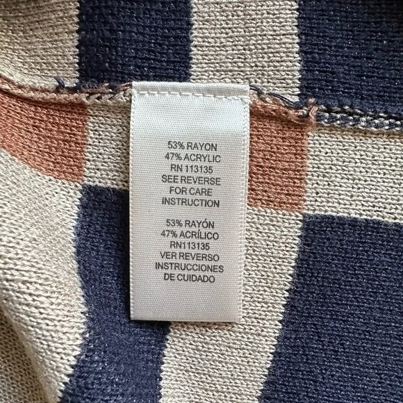 Women's 1775 Long Plaid Vest Cardigan Size M Open Front Sleeveless Tan Blue EXC - Picture 9 of 9